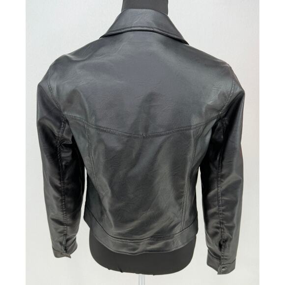 Sebby Collection Black Biker Moto Faux Vegan Leather with Faux Fur Lining Small - Picture 3 of 9